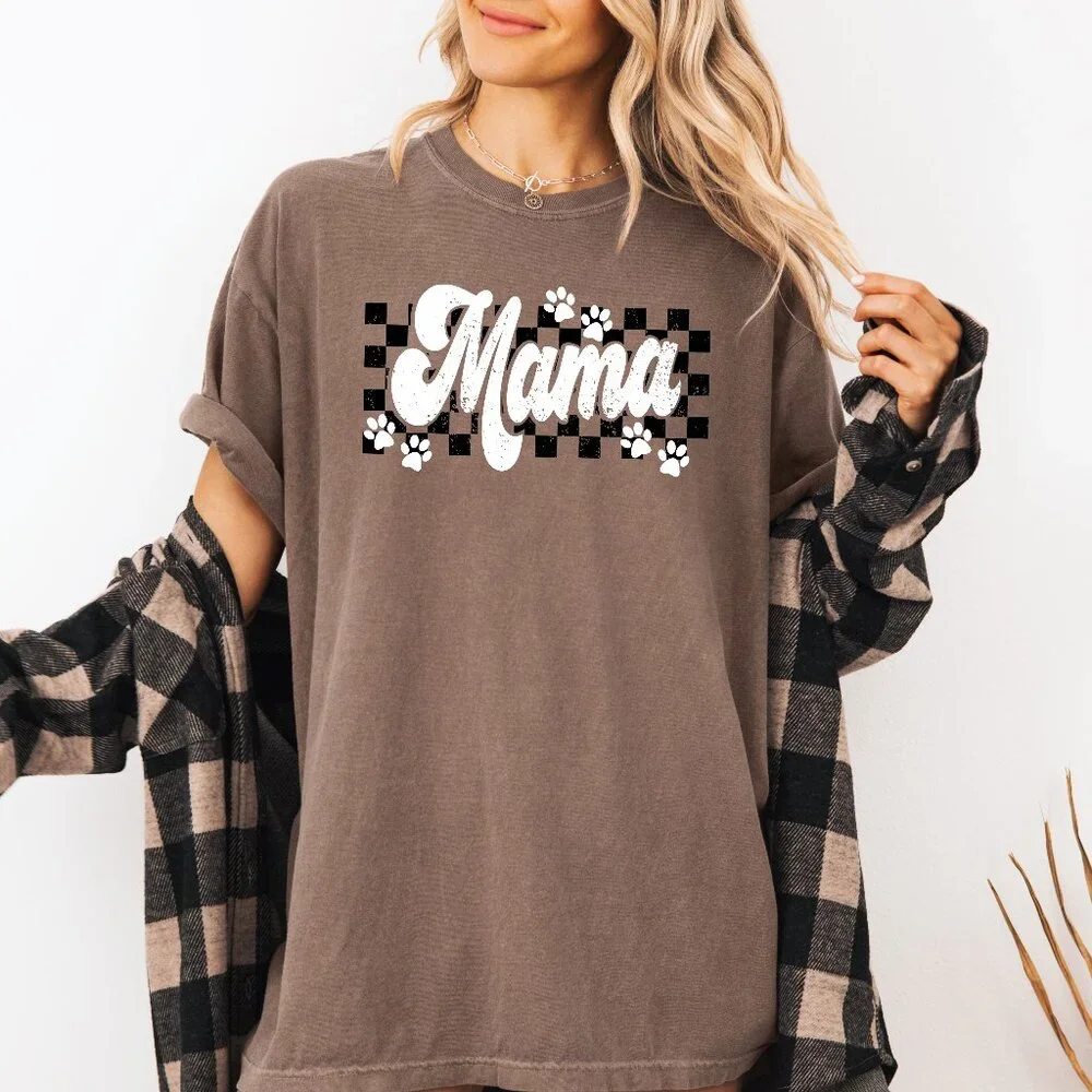 Mama With Paw Prints Comfort Colors Cotton T-shirt - Picture 1 of 2
